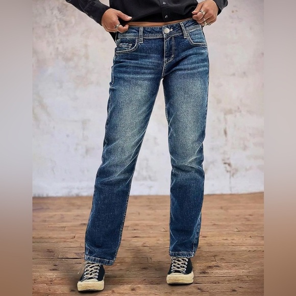 Flamingals Denim - Flamingals Straight Leg Boyfriend Jeans for Women Trendy Mid Rise Wash Stretchy